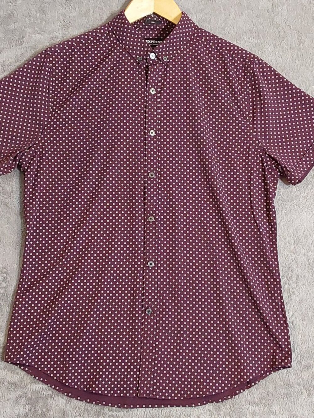Express Performance Slim Fit Button Front Shirt M M Burgundy Stretch Moisture Wi